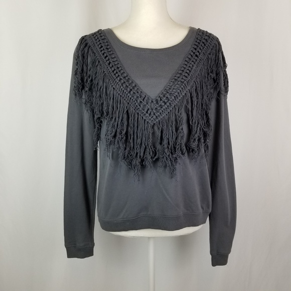 Ecote Sweaters - Ecote Wild Horses Grey Fringe Sweatshirt Sweater